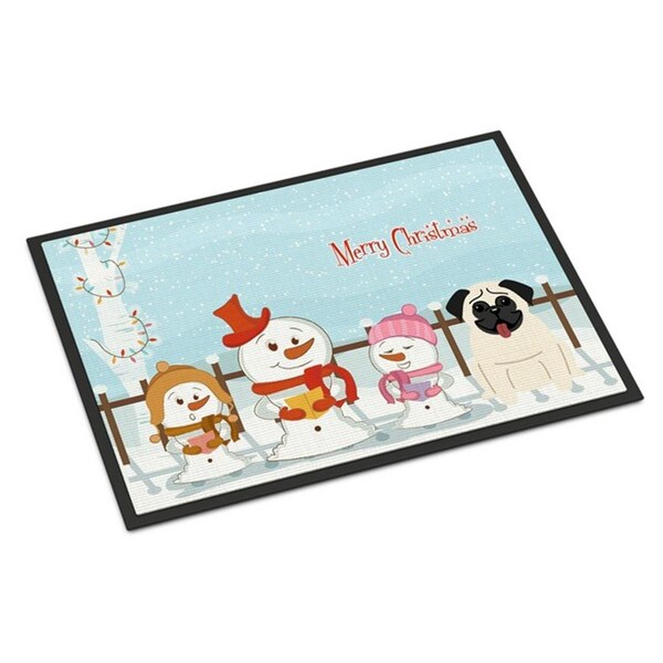 Carolines Treasures Merry Christmas Carolers Pug Cream Indoor or Outdoor Mat, 18 x 0.25 x 27 in. BB2335MAT - main